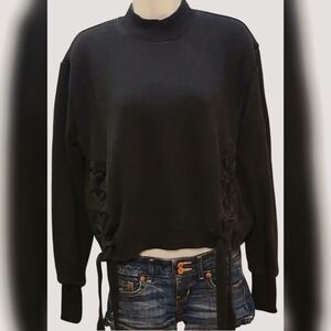 Slightly Cropped Sweatshirt Mock Neck with Side Ties